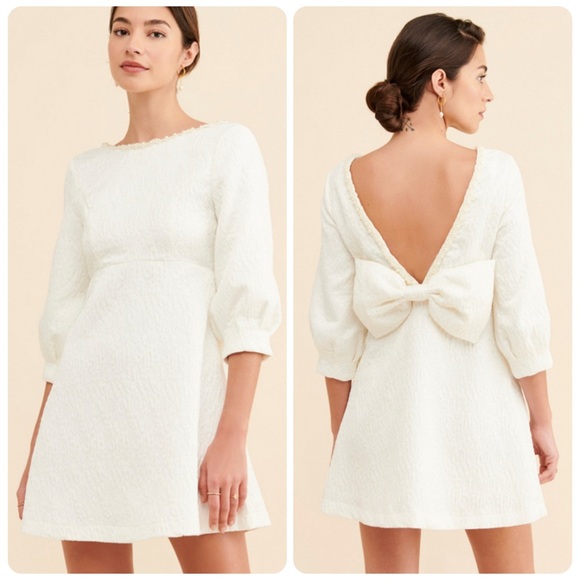 NWT Sister Jane Alice Jacquard Bow Mini Dress White Pearl Size Small S - Picture 1 of 7